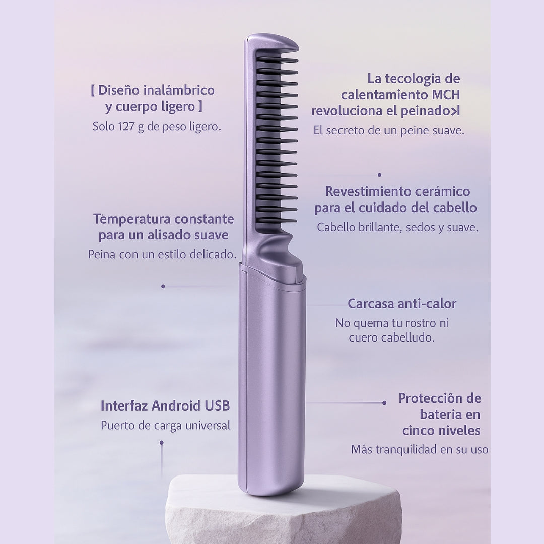 MINI PEINE ALISADOR INALAMBRICO GLOWLISS™DEJA TU PELO SUAVE, BRILLANTE Y PERFECTAMENTE ORGANIZADO EN SEGUNDOS."