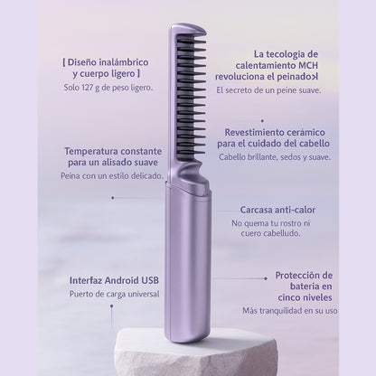 MINI PEINE ALISADOR INALAMBRICO GLOWLISS™DEJA TU PELO SUAVE, BRILLANTE Y PERFECTAMENTE ORGANIZADO EN SEGUNDOS."